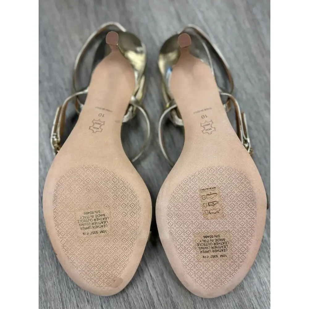 TORY BURCH Gold Penelope Slingback Leather Buckle Charm Heels NEW Sz. 10